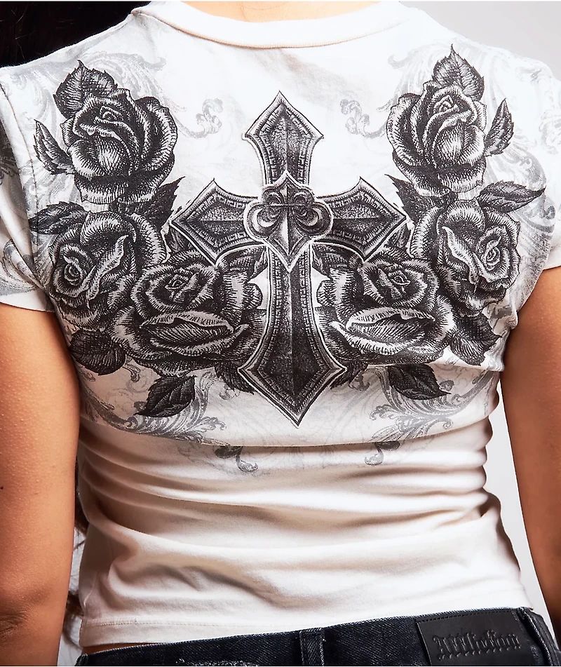 Affliction Keep The Faith White Crop T-Shirt