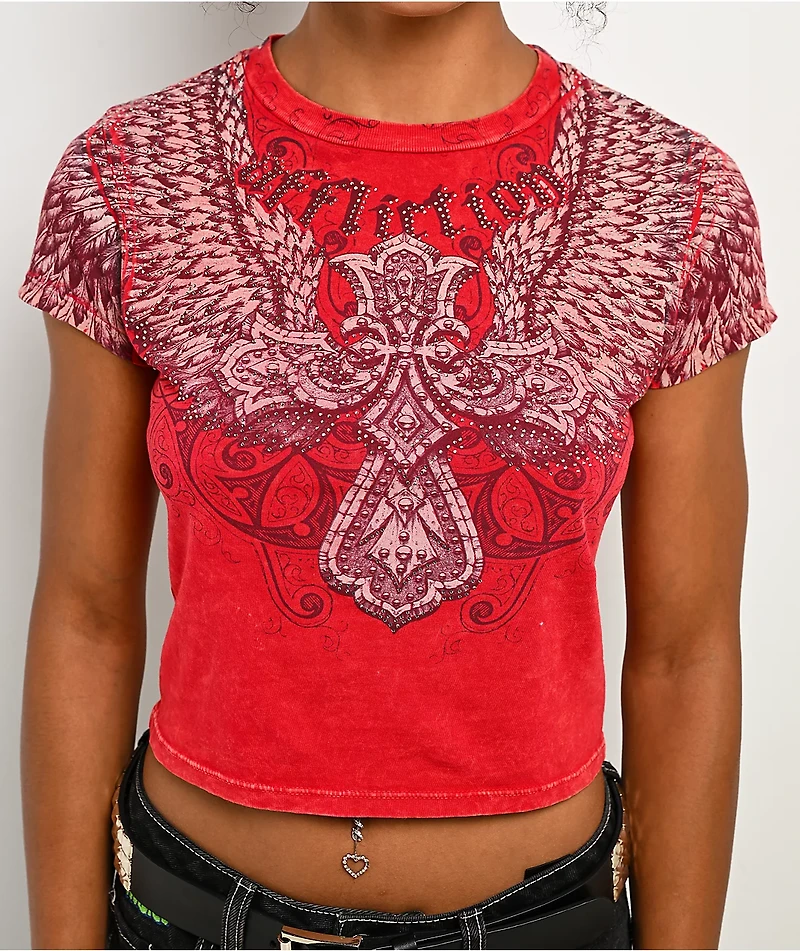 Affliction Kingdom Red Crop T-Shirt