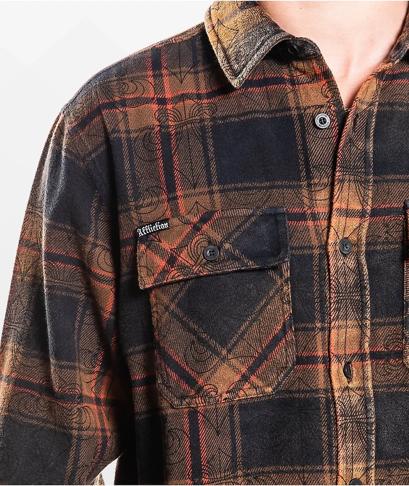 Affliction Live Fast Orange & Black Flannel Shirt
