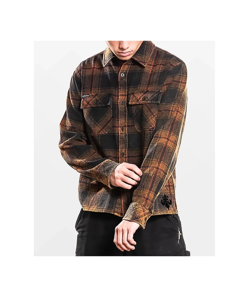 Affliction Live Fast Orange & Black Flannel Shirt