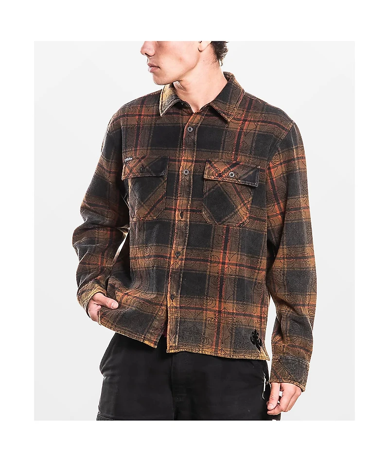Affliction Live Fast Orange & Black Flannel Shirt