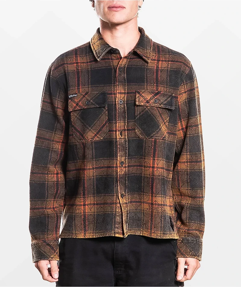 Affliction Live Fast Orange & Black Flannel Shirt