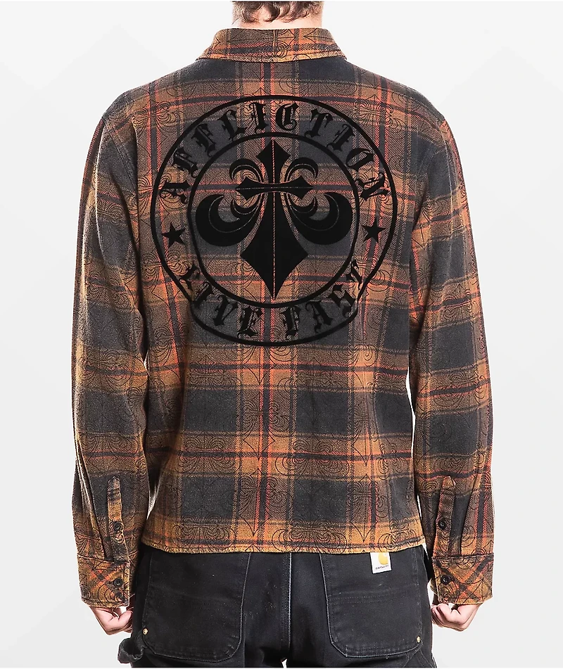 Affliction Live Fast Orange & Black Flannel Shirt