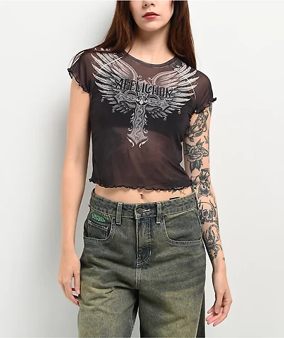 Affliction Loki Mesh Black Crop T-Shirt