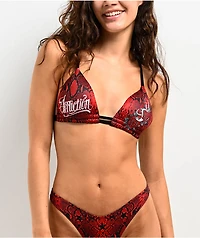Affliction Lola Rhinestone Red Triangle Bikini Top
