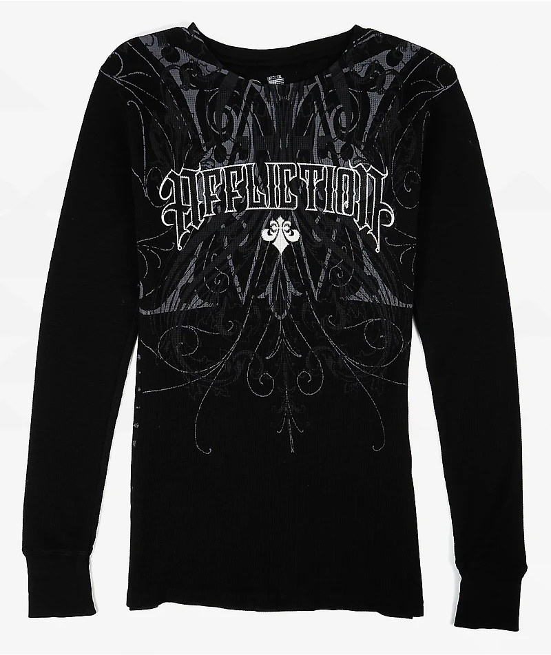 Affliction Lovita Black Thermal Long Sleeve T-Shirt