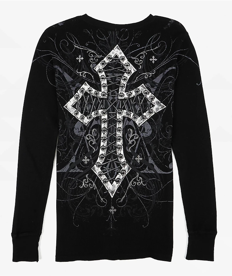 Affliction Lovita Black Thermal Long Sleeve T-Shirt