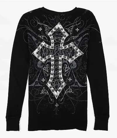 Affliction Lovita Black Thermal Long Sleeve T-Shirt