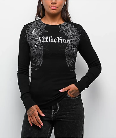 Affliction Medallion Black Thermal Long Sleeve T-Shirt