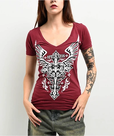Affliction Montreaux Red V-Neck T-Shirt