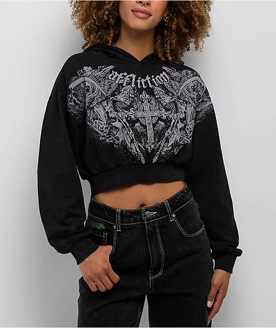 Affliction Mortal Veil Black Wash Crop Hoodie