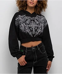 Affliction Mortal Veil Black Wash Crop Hoodie