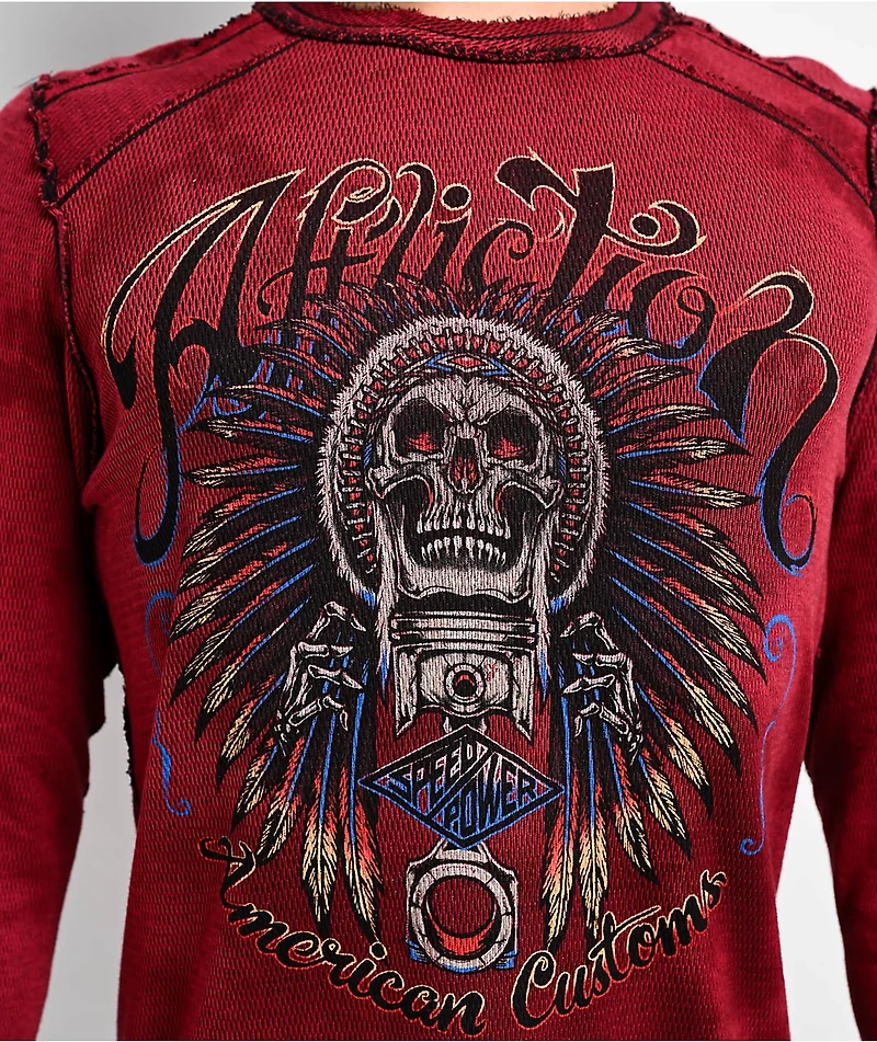 Affliction Native Auto Reversible Red & Black Wash Thermal Long Sleeve T-Shirt