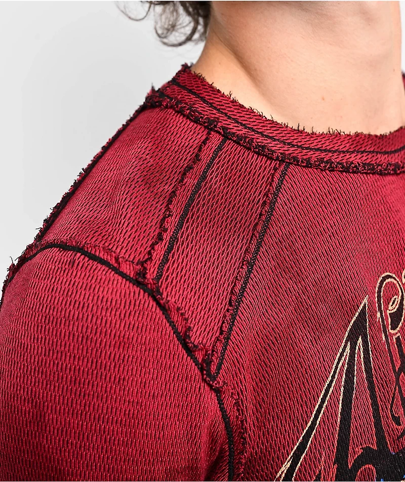 Affliction Native Auto Reversible Red & Black Wash Thermal Long Sleeve T-Shirt