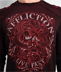 Affliction Native Auto Reversible Red & Black Wash Thermal Long Sleeve T-Shirt