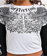 Affliction Ominous Shadow Black & White 2fer Long Sleeve Crop T-Shirt