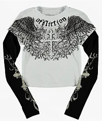 Affliction Ominous Shadow Black & White 2fer Long Sleeve Crop T-Shirt