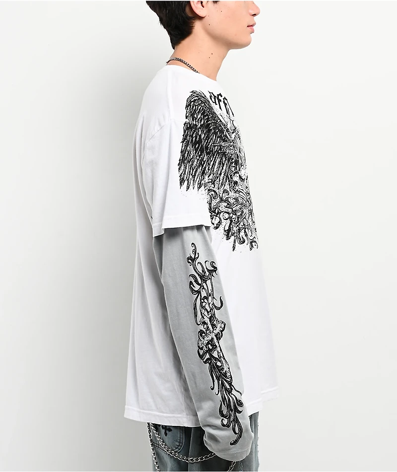 Affliction Ominous Shadow White & Grey 2fer Long Sleeve T-Shirt