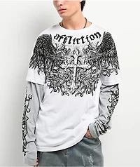 Affliction Ominous Shadow White & Grey 2fer Long Sleeve T-Shirt