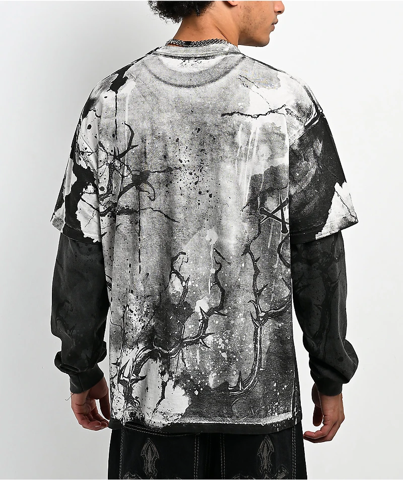 Affliction Poison Wasteland White & Black 2fer Long Sleeve T-Shirt