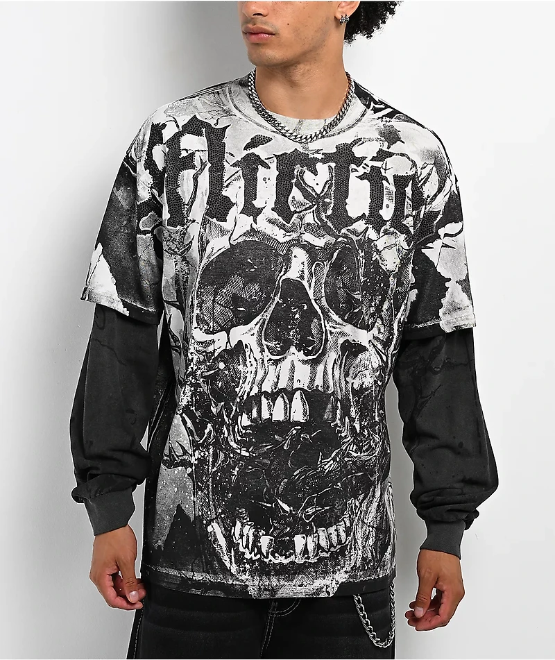 Affliction Poison Wasteland White & Black 2fer Long Sleeve T-Shirt