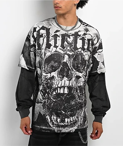 Affliction Poison Wasteland White & Black 2fer Long Sleeve T-Shirt