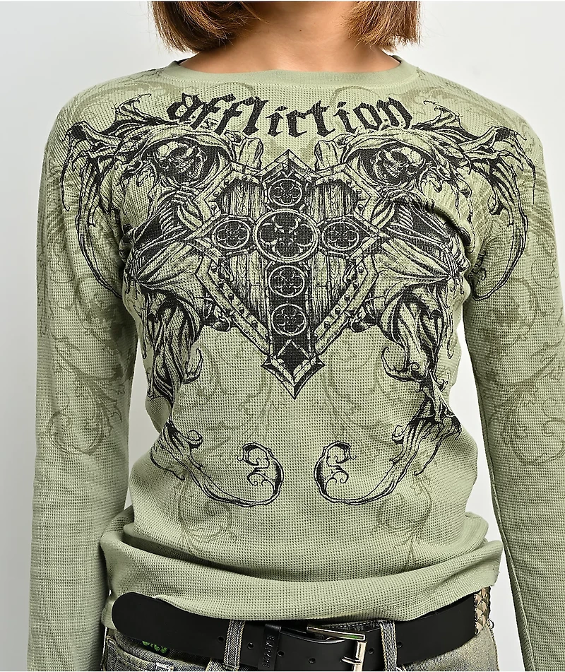 Affliction Repent Green Thermal Long Sleeve T-Shirt