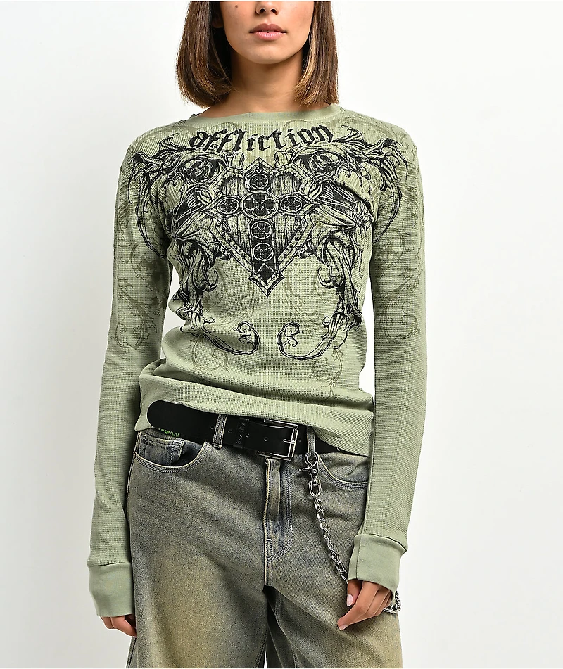 Affliction Repent Green Thermal Long Sleeve T-Shirt