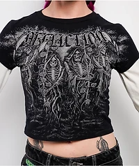 Affliction Requiem Frost Black & White 2fer Long Sleeve Crop T-Shirt