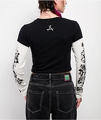 Affliction Requiem Frost Black & White 2fer Long Sleeve Crop T-Shirt
