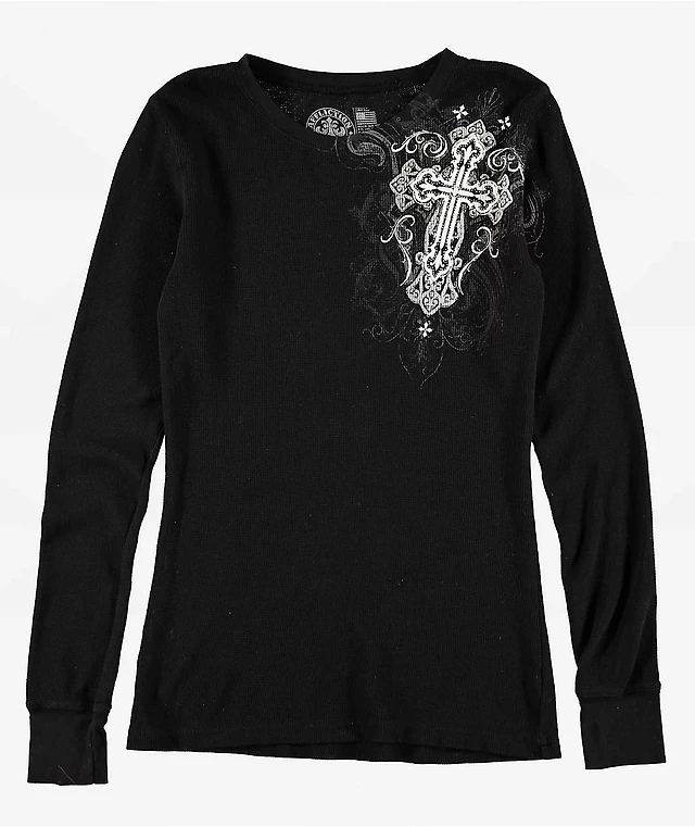 Affliction Reverie Black Lava Thermal Long Sleeve T-Shirt at Mall