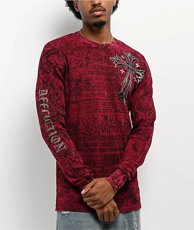 Affliction Rising Passage Red Wash Thermal Long Sleeve T-Shirt