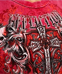 Affliction Rival Chaos Tie Front Red Wash Crop Tank Top