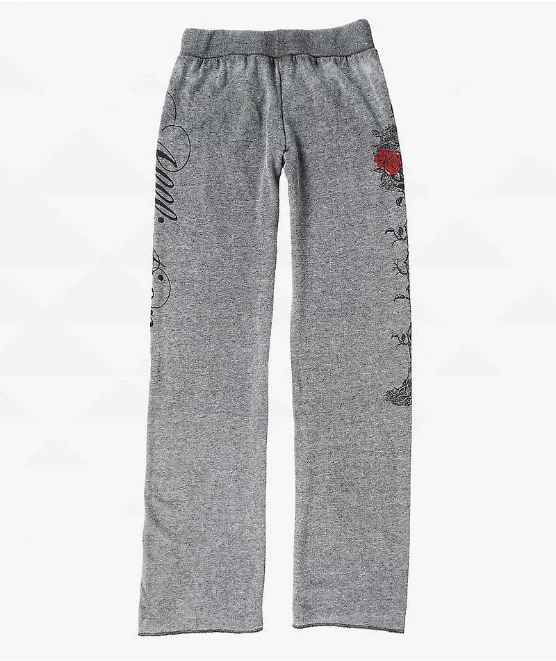 Affliction Roses Black Wash Wide Leg Sweatpants