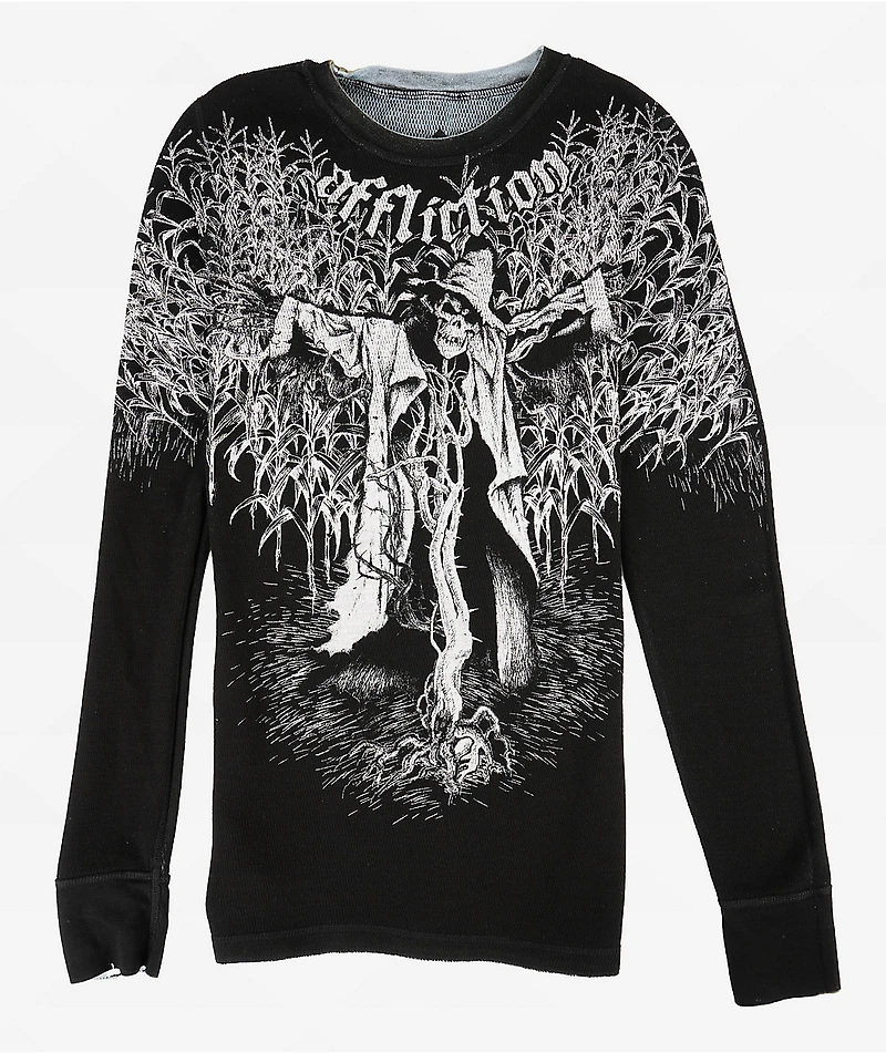 Affliction Scarecrow Grey Wash Reversible Thermal Long Sleeve T-Shirt
