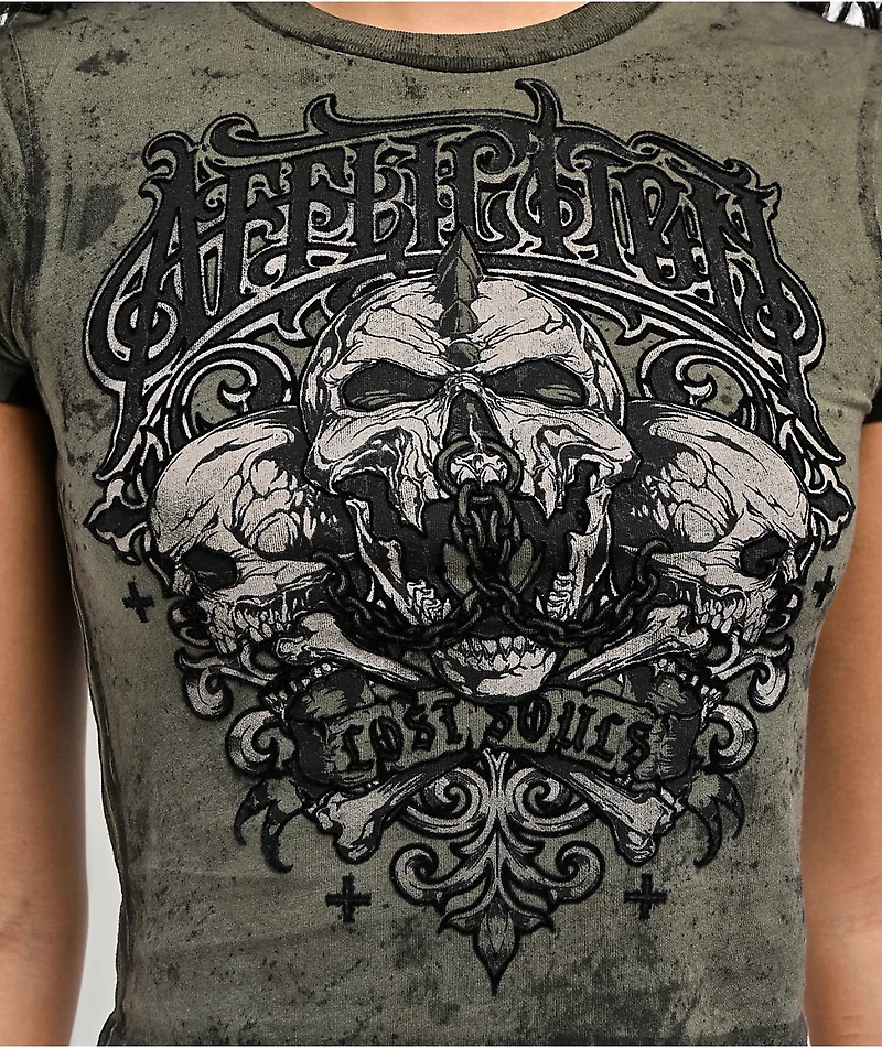 Affliction Screaming Earth Olive Green Wash Crop T-Shirt