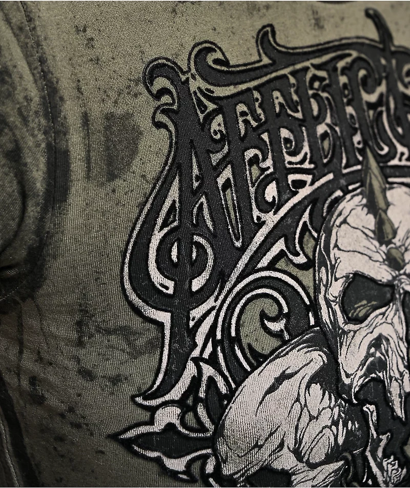 Affliction Screaming Earth Olive Green Wash Crop T-Shirt