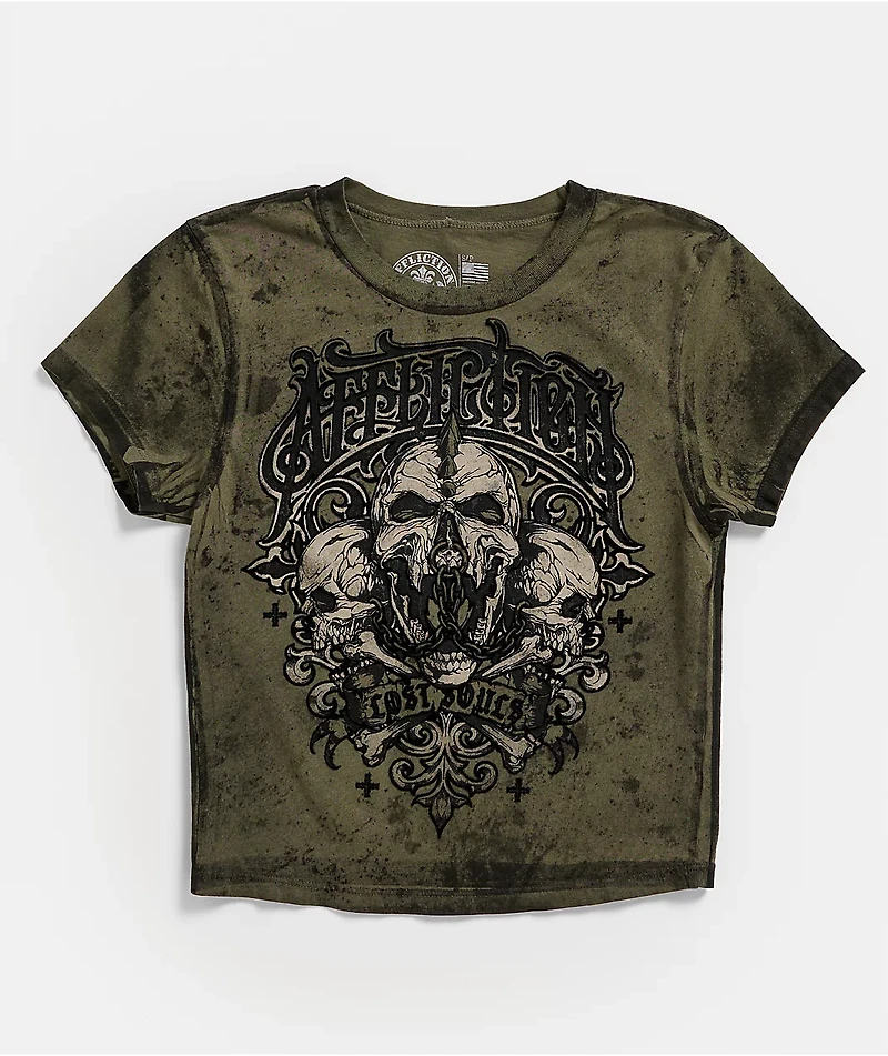 Affliction Screaming Earth Olive Green Wash Crop T-Shirt