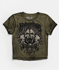 Affliction Screaming Earth Olive Green Wash Crop T-Shirt
