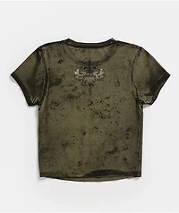 Affliction Screaming Earth Olive Green Wash Crop T-Shirt