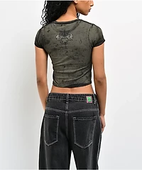 Affliction Screaming Earth Olive Green Wash Crop T-Shirt
