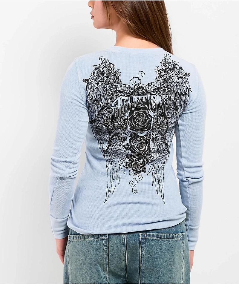 Affliction Secret Garden Light Blue Wash Thermal Long Sleeve T-Shirt
