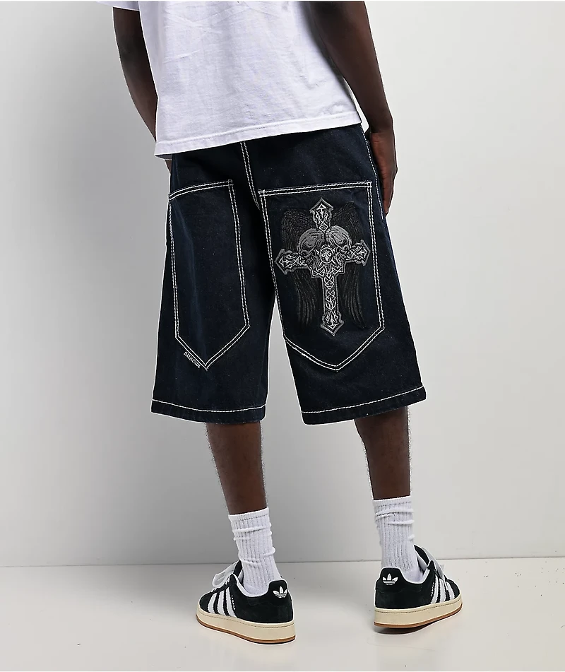 Affliction Seeker Dark Blue Denim Shorts