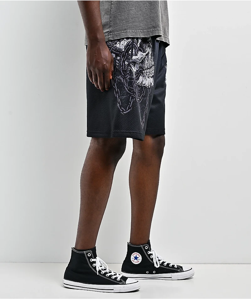 Affliction Shackled Thorn Charcoal Mesh Shorts