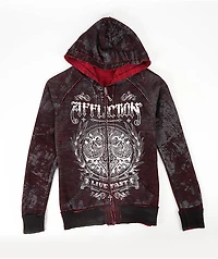 Affliction Shred Fest Black & Red Wash Reversible Zip Hoodie