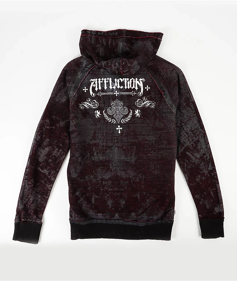 Affliction Shred Fest Black & Red Wash Reversible Zip Hoodie