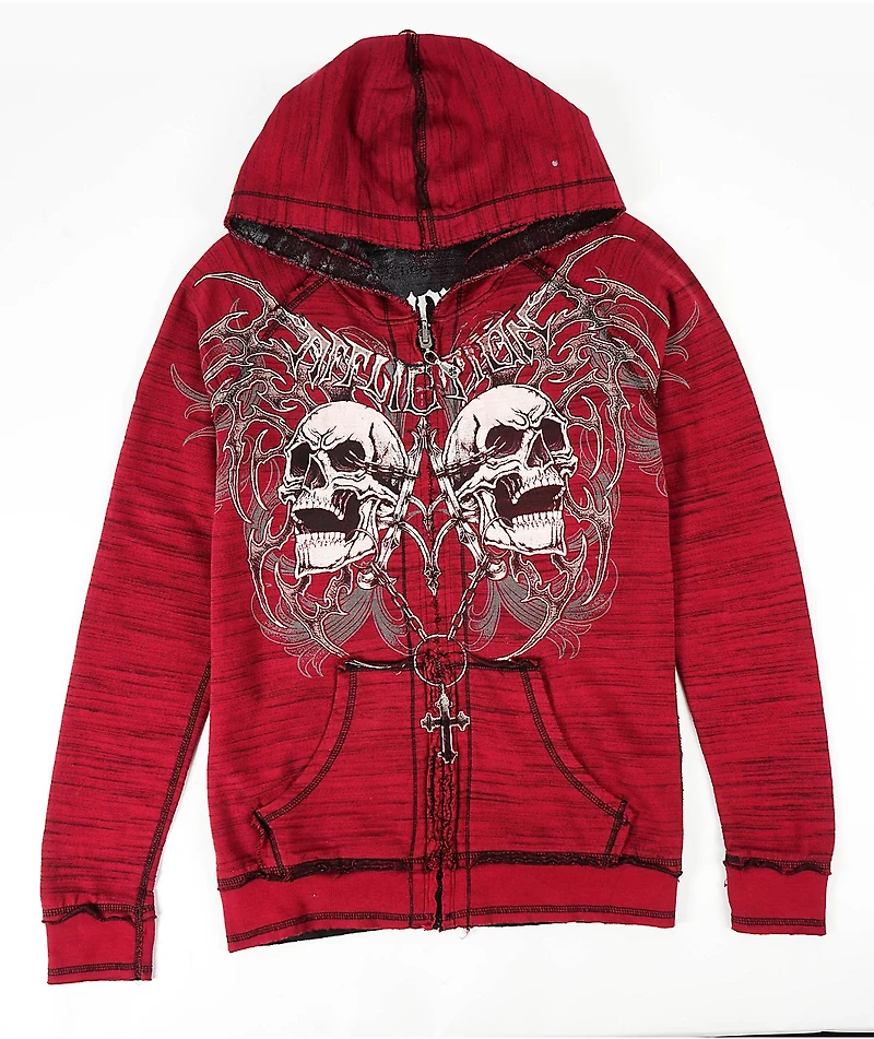Affliction Shred Fest Black & Red Wash Reversible Zip Hoodie
