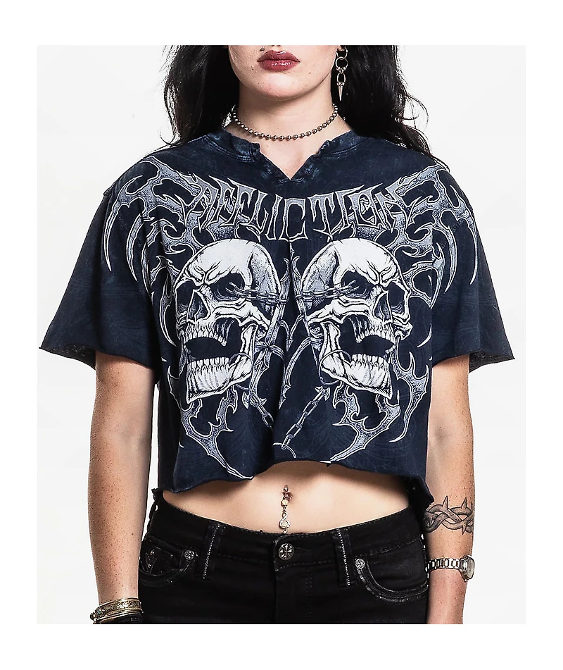 Affliction Shred Fest Black Wash Crop T-Shirt