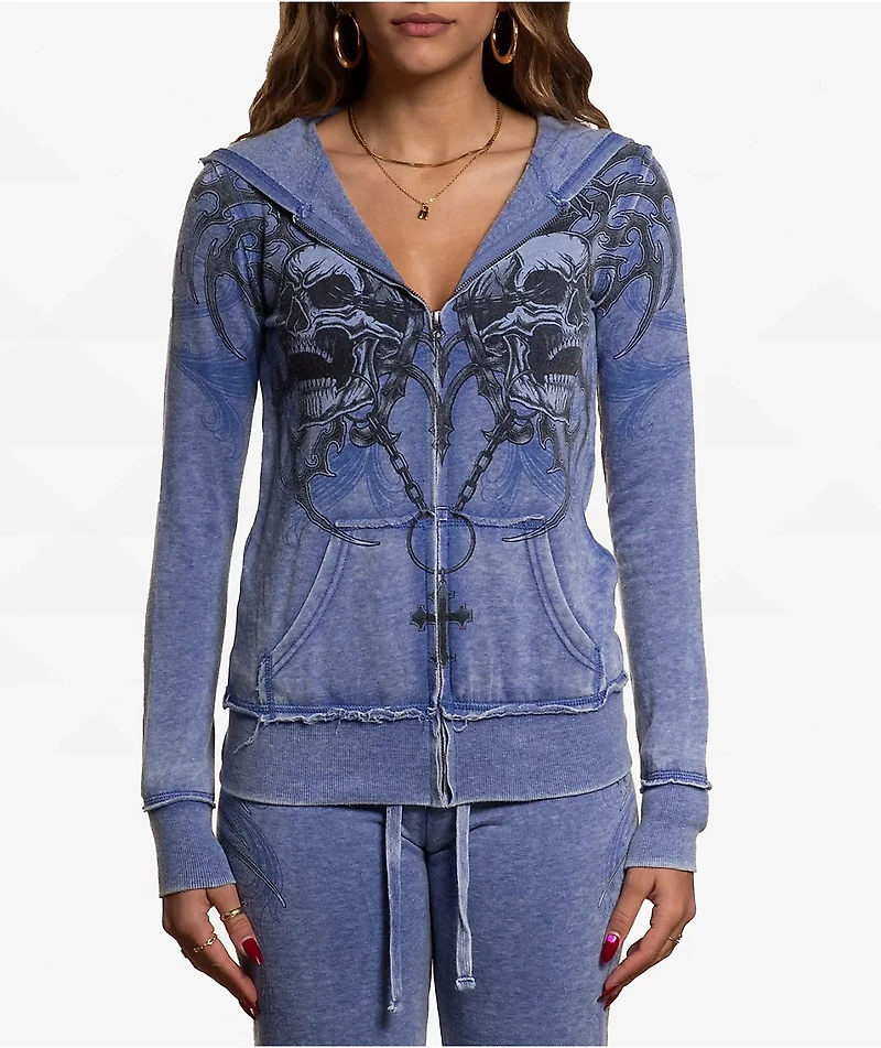 Affliction Shred Fest Blue Wash Zip Hoodie