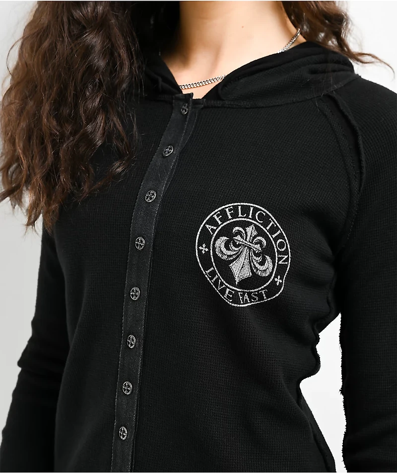 Affliction Simulation Black Thermal Button Up Hoodie